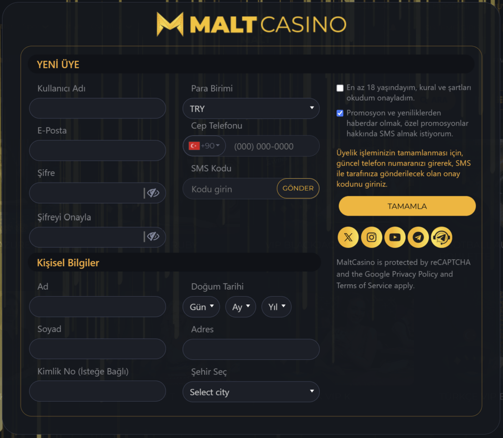 Malt Casino Kayıt Süreci Önizlemesi