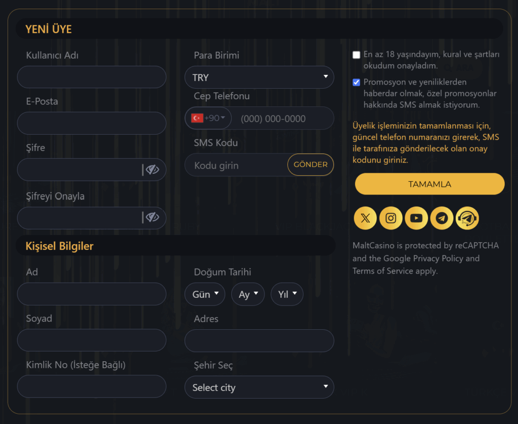 Malt Casino Kayıt Süreci Önizlemesi